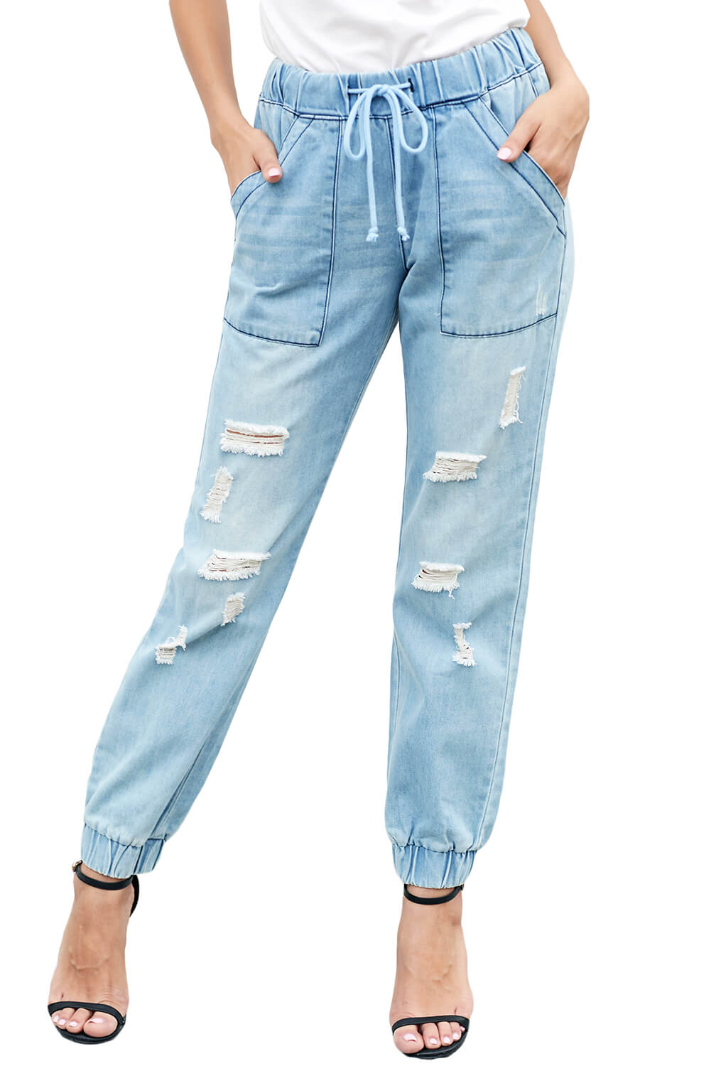 drawstring ripped jeans