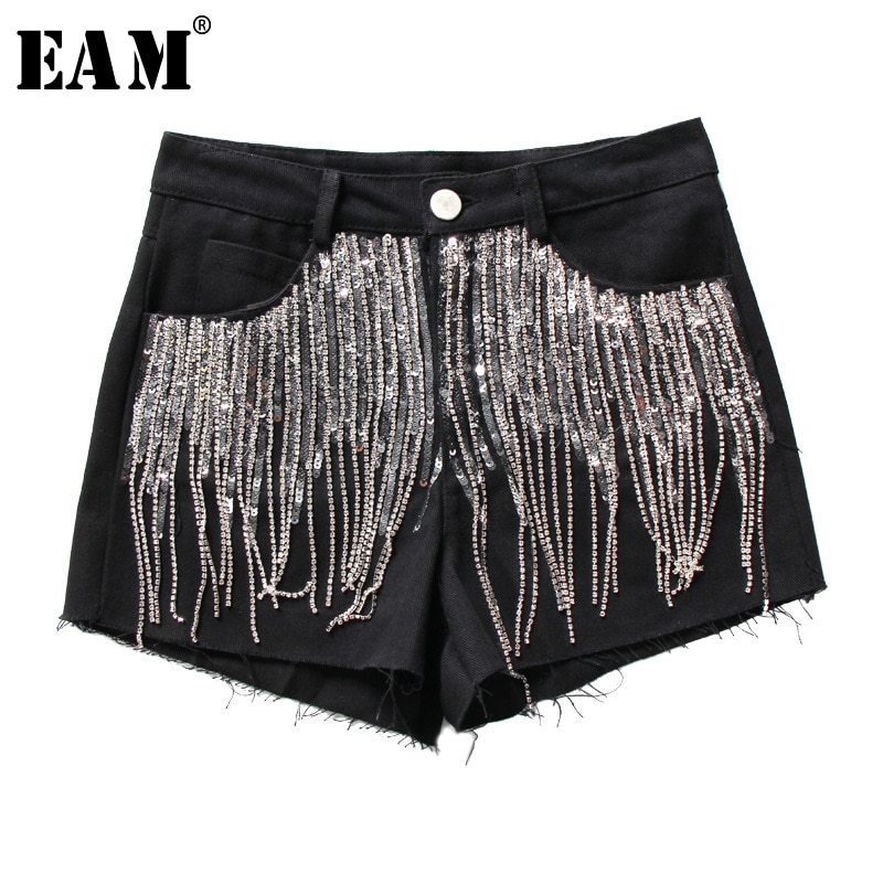 high waisted rhinestone shorts