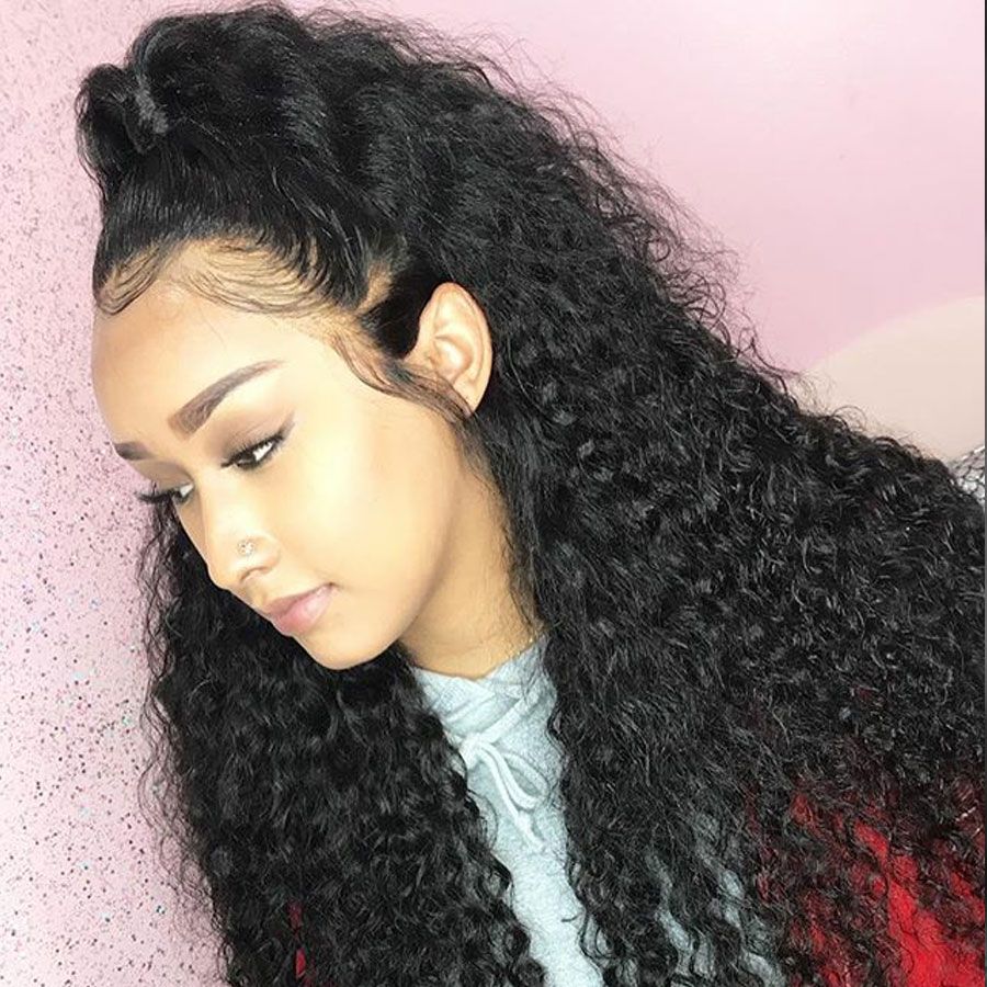 Curly Brazilian Wedding Hair 13x6 Lace Frontal Wigs Pre Plucked With Baby Hair