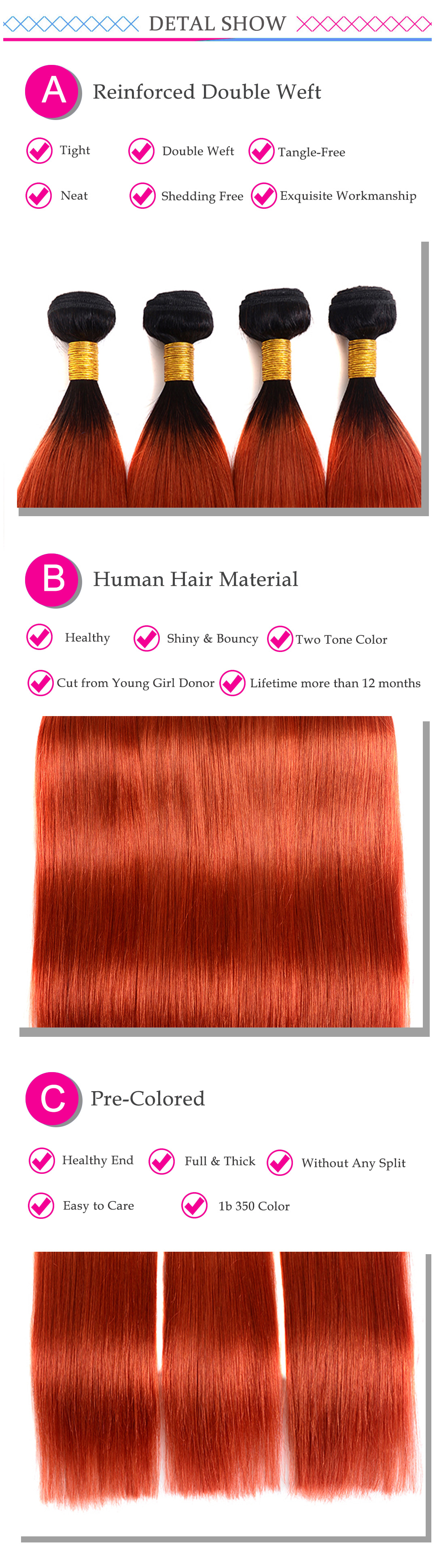 Gluna Black To Golden Orange Ombre Bundles With Ear To Ear Lace