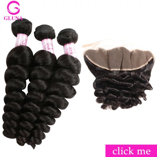 Gluna Best Brazilian Loose Wave Bundle With Closure 3 Bundle Human