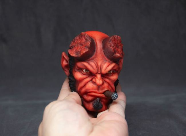 Handmade Custom Hellboy Head Sculpture Fridge Magnet Resin Kitchen Decor Collectible Gift