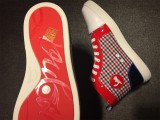 christian louboutin for men red blue stripe canvas high top sneakers