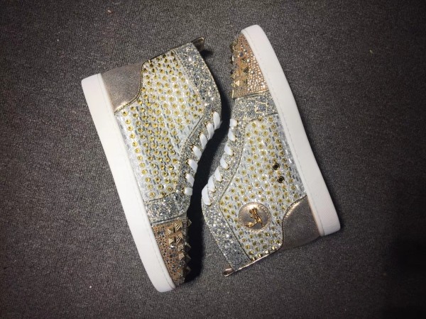 Louboutin for man sneakers Christian Louboutin Gold Spikes Strass Flat Men Shoes