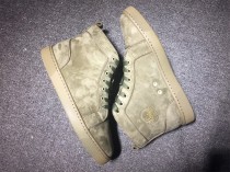 Christian Louboutin High Top Flats Army Green Suede Men Sneakers