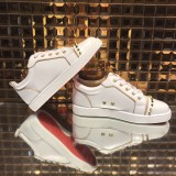Christian Louboutin White Low Top Beige Stripe Gold Row Spikes Junior Shoes
