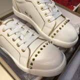 Christian Louboutin White Low Top Beige Stripe Gold Row Spikes Junior Shoes