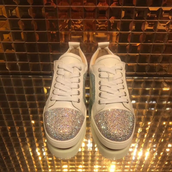 red bottom shoes for men - Christian Louboutin White Low Top Strass ...