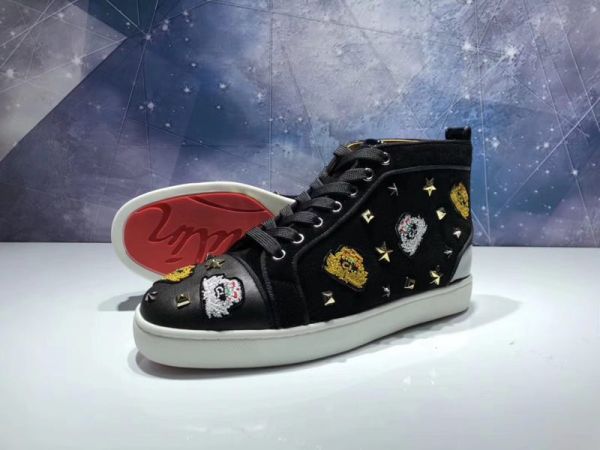 Christian Louboutin High Top Flats Black Suede CL Badge Men Sneakers