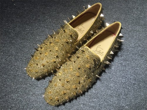 Christian Louboutin Gold Suede Rollerboy Spikes Loafers Size 43 Christian  Louboutin