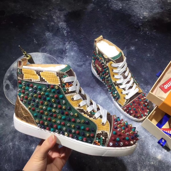 red bottom shoes for men - Christian Louboutin High Top Colorful Spikes ...