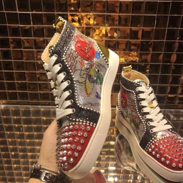 red bottom shoes for men - Christian Louboutin High Top Silver Spikes ...