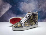 Christian Louboutin White Python High Top Gold Spikes Flats Men Sneakers
