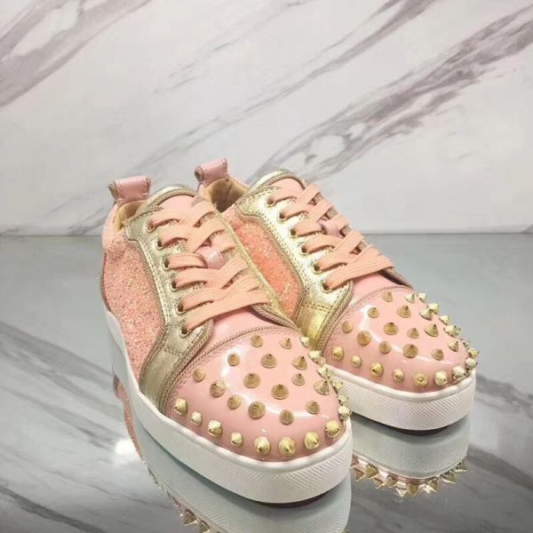 Christian Louboutin Sneaker Low Top Junior Pink With Strass Spikes Women or Men Shoes