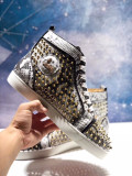 Christian Louboutin White Python High Top Gold Spikes Flats Men Sneakers