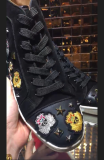 Christian Louboutin Black Leather With CL Badge High Top Flats Men Sneakers