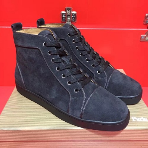red bottom shoes for men - Louboutin Grey Suede High Top Men Sneakers - red bottoms for men bottom sneakers US$ 280.00- m.redbottomsneaker.com