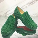 Louboutin For Man Sneakers Christian Louboutin Flat Green Suede Spike Boat Shoes