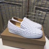 Louboutin For Man Sneakers Christian Louboutin Flat White Leather Spike Boat Shoes
