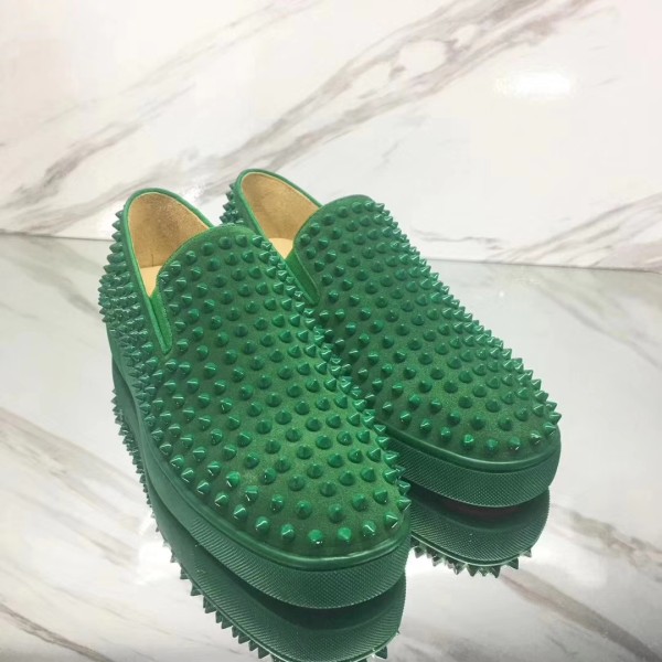 Louboutin For Man Sneakers Christian Louboutin Flat Green Suede Spike Boat Shoes
