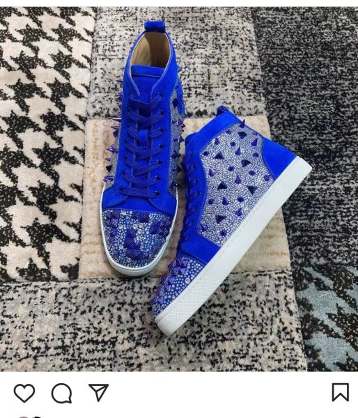 Christian Louboutin Pik Pik Blue Spikes With Strass Louis Flats Men Shoes