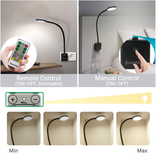 Plug In Remote Control Dimmable LED Wall Night Light Swing Arm LED Bedside Lamp Work Light 4W 350Lm Natural White Lighting 5000K European Power Plug 1 Lamp and 1 Remote