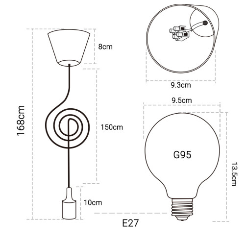 White Multi Led Hanging Pendant Light Lamp Kit With G95 Led Globe Light Bulb Cool White Lighting Maximum 168cm Adjustable Height 1 Lamp And 1 Led Bulb By Enuotek