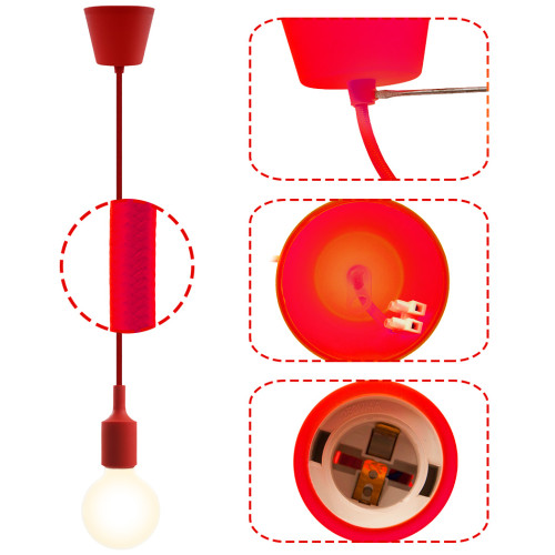 Red Diy Office Hallway Ceiling Hanging Pendant Light Fixture With G95 Led Globe Light Bulb Warm White Lighting Maximum 168cm Adjustable Height 1 Lamp And 1 Led Bulb By Enuotek