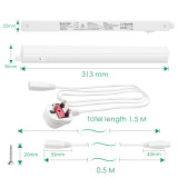 Connectible T5 5W LED Kitchen Under Cabinet Lamp Under Cupboard Light Tube Neutral White 4000K Length 313MM with British Power Plug Replace T5 Fluorescent Light Fixture Pack of 1 Lamp