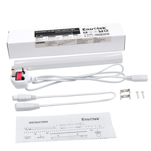 Connectible T5 5w Led Kitchen Under Cabinet Lamp Under Cupboard Light Tube Neutral White 4000k Length 313mm With British Power Plug Replace T5 Fluorescent Light Fixture Pack Of 1 Lamp By Enuotek