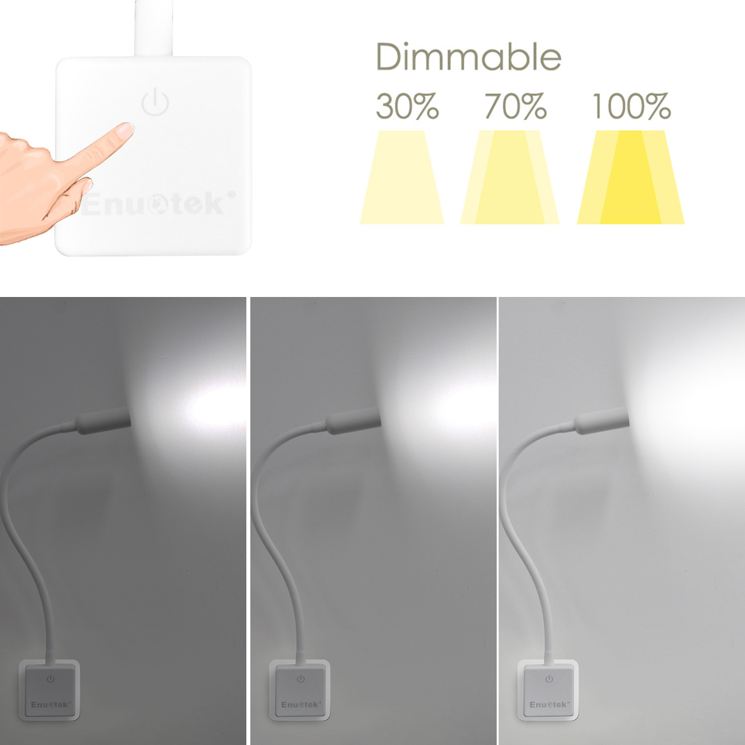 Plug In White Dimmable LED Night Light Bedside Swing Arm Wall Spotlight