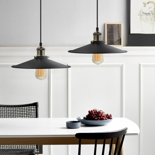 Black Pendant Light Shade Vintage Metal Ceiling Hanging Lamp Fixture For Kitchen Dining - Large Metal Ceiling Lamp Shades