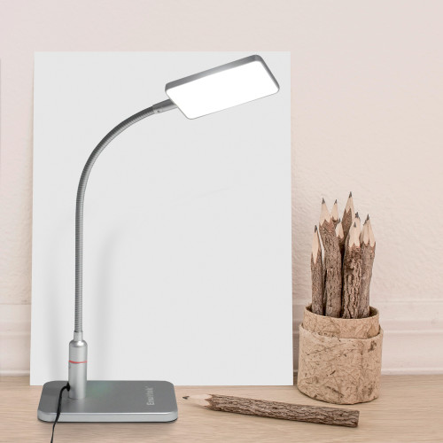 LED Silver Flexible Desk Lamp Touch Control Dimmable Bedside Table Lamp Eye Care Study Reading Light 5W Daylight 5000K 3 Brightness Levels for Home Bedroom Nightstand Office