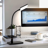 LED Desk Lamp Flexible Black Metal LED Bedside Table Reading Light 5W 450Lm 3X Touch Dimmable Brightness Levels with Adjustable Gooseneck for Bedroom Nightstand Table Study Light