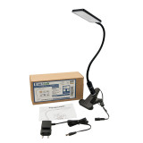 Touch Dimmable Clip On LED Desk Lamp Black LED Table Light Metal LED Reading Light with Flexible Gooseneck Eye Care White Lighting Color