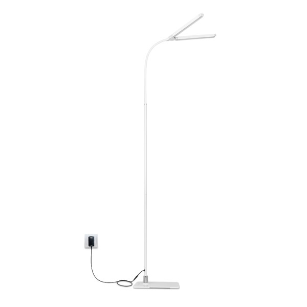 Dimmable LED Flexible White Floor Lamp Standing Reading Light 2X 5W Double LED Lamp Heads Maximum 1000Lm Brightness Daylight 5000K Tall Height 1.5 Meters 1 Lamp