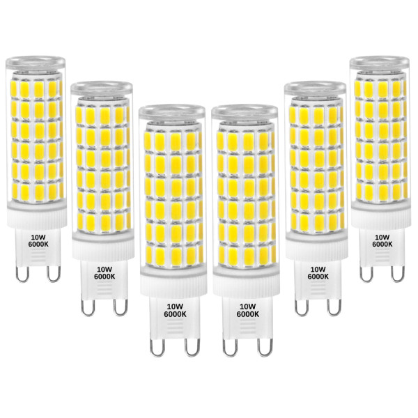 Super Bright 10W 900Lm G9 GU19 LED Capsule Light Bulbs Replace 60W Halogen Lamp Cool white 6000K AC100-265V Not Dimmable CE ETL Approved 6 Pack by Enuotek
