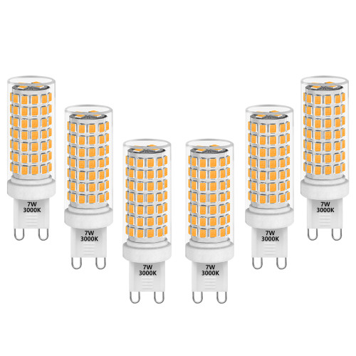 Dimmable 7W G9 LED Capsule Light Bulbs 650Lm 60W Halogen Lamp Equivalent Flicker Free Warm White 3000K 0~100% Brightness Dimmable Available AC220-240V 6 Pack