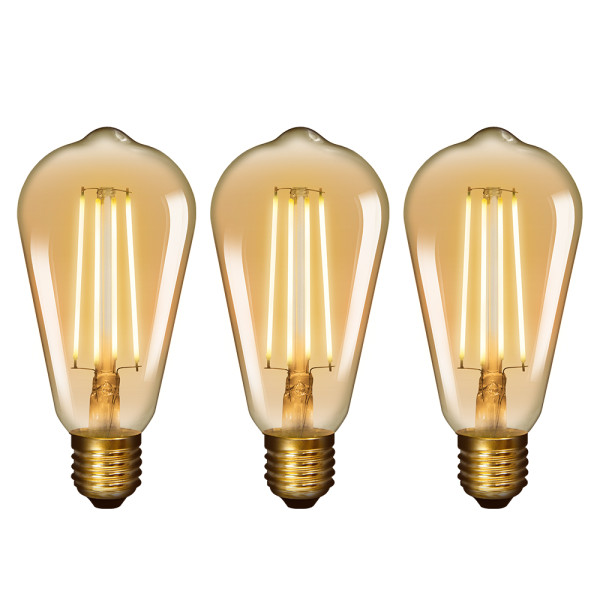 Old Fashioned Edison ST64 E27 6W LED Long Filament Light Bulb Lamp Vintage LED Light Bulbs with Retro Coated Glass Lamp Shade Replace 60W Incandescent Light Bulb 3 Pack