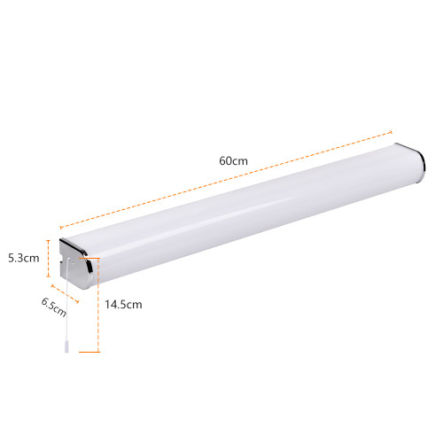 15W LED Bathroom Over Mirror Vanity Wall Light Under Cabinet Lamp with Pull Cord Switch IP44 60CM Lamp Length 180° Lighting Range 1400Lm Brightness Natural White 4000K 1 Lamp