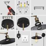 Vintage Wall Mounted Black Wall Sconce Light with E27 Lamp Holder Lampshade Power Plug and Cable Switch for Living Room Bedroom Indoor Balcony, Light Bulb Not Included