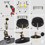 Vintage Industrial Metal Wall Sconce Lamp Retro Wall Light with Adjustable E27 Lamp Socket and Black Lamp Shade Diameter 22CM Without Power Cord and Light Bulb