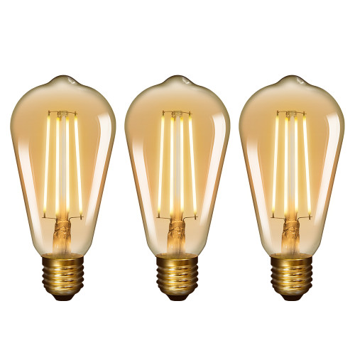 Old Fashioned ST64 ST21 E26 6W LED Long Filament Light Bulb Lamp Vintage LED Light Bulbs with Retro Coated Glass Lamp Shade Replace 60W Incandescent Light Bulb 3 Pack