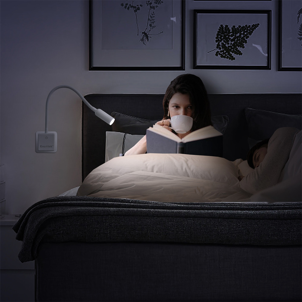 Plug In White Dimmable LED Night Light Bedside Swing Arm Wall Spotlight