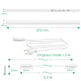 Connectible T5 9W LED Under Cupboard Light Tube Kitchen Worktop Lamp Neutral White 4000K Length 573MM with European Power Plug Replace T5 Fluorescent Light Fixture Pack of 1 Lamp by Enuotek