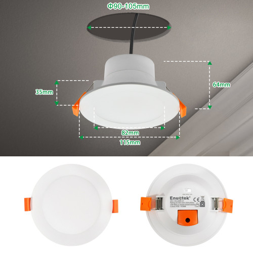 Dimmable 10W LED Recessed Downlight Ceiling Lamp Adjustable Lighting Color 3000K 4000K 5000K Ceiling Cut Φ90-105MM 220V-240V IP44 Dampproof for Kitchen Bathroom 1 Lamp by Enuotek