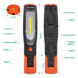 battery 4W COB LED work light Rechargeable LED flashlight hand lamp inspection lamp, high brightness 400Lm and strong magnets, 2600mAh lithium ion battery