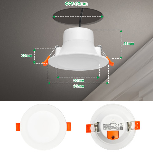 Dimmable 8W LED Recessed Ceiling Downlight Recessed Lamp Dampproof IP44 for Kitchen Bathroom 220V-240V Adjustable Lighting Color Ceiling Hole Diameter 75-90MM 1 Lamp by Enuotek