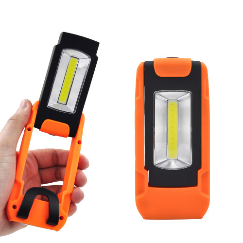 Battery Powered Portable 3W COB LED Work Light Magnetic LED Torch Light Inspection Lamp with Hanging Ring and Pocket Clip, Rotatable Handle with Powerful Magnet
