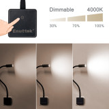 Plug In Dimmable LED Wall Spot Light Flexible LED Reading Spot Lamp with Power Socket Plug 3W 280Lm Natural White Lighting 4000K Non Remote Controlled Version 1 Lamp